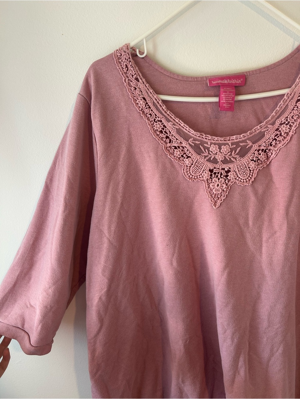 Woman Within Dusty Rose Crochet-Trim Pullover - Picture 2 of 4